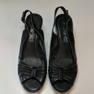 ALDO Black Wedge Peep Toe Slingback Sandals 39